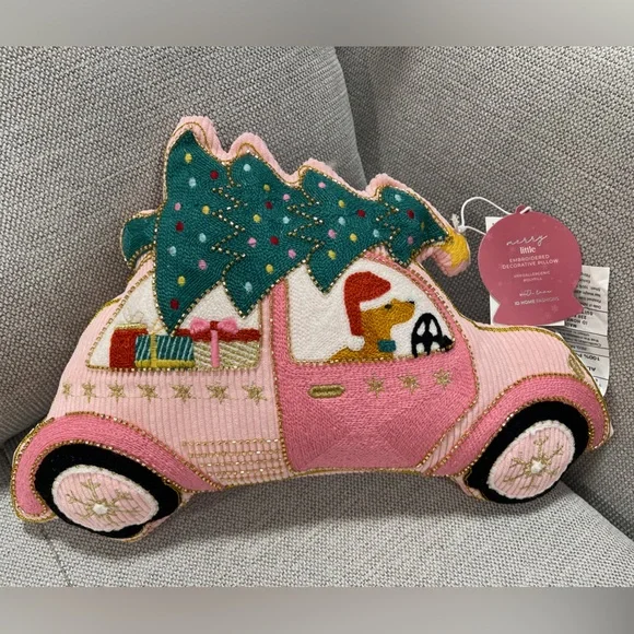 Holiday Pink Christmas Holiday Dachshund Car Pillow